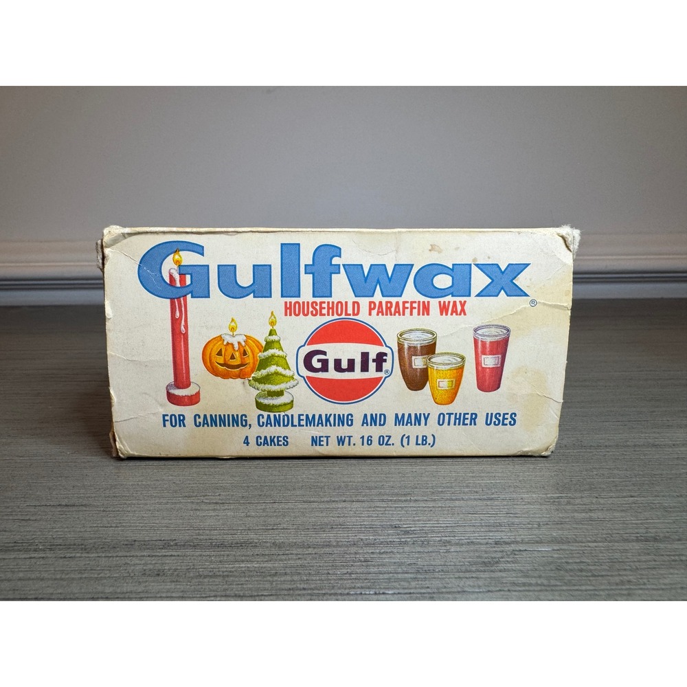 VAULTED Vintage Gulfwax Household Paraffin Wax‎ Box Gulf Oil Retro Graphics